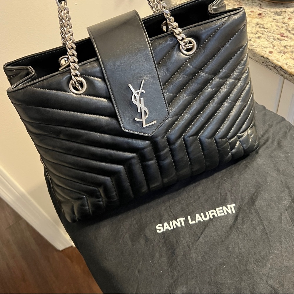 Saint Laurent Black Lou Lou Chevron Shoulder Bag